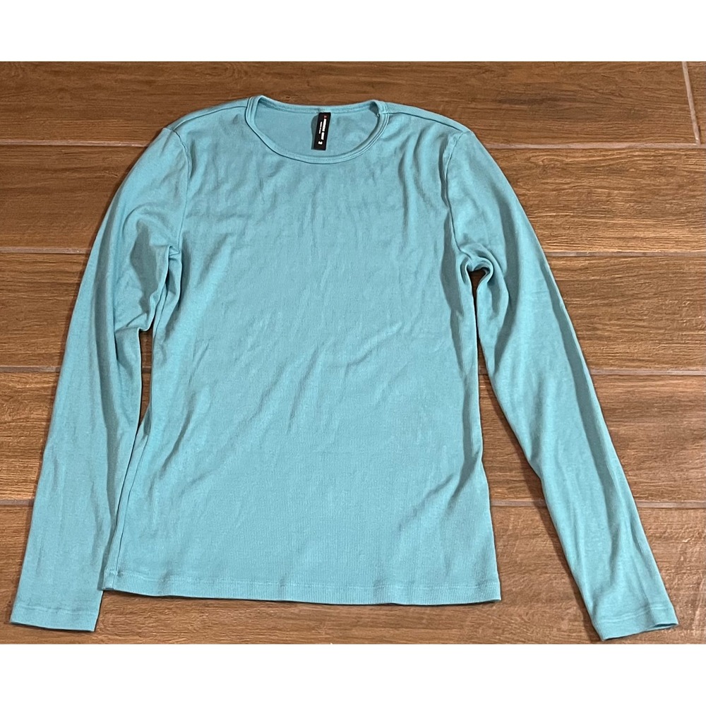 American Giant Womens Ribbed Long Sleeve Top Teal Blue Cotton Modal Size M USA
